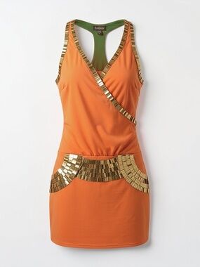 Bebe Orange Sequin Halter Mini Dress Y2K Party Club Vacation size Small